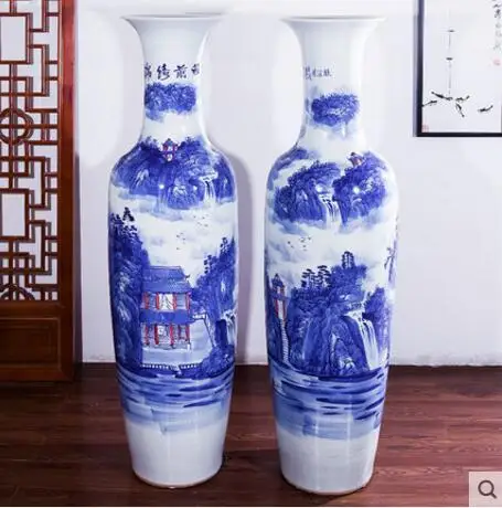 Ручная роспись большие сине-белые фарфоровые вазы посадка на пол - Цвет: 1.6m
