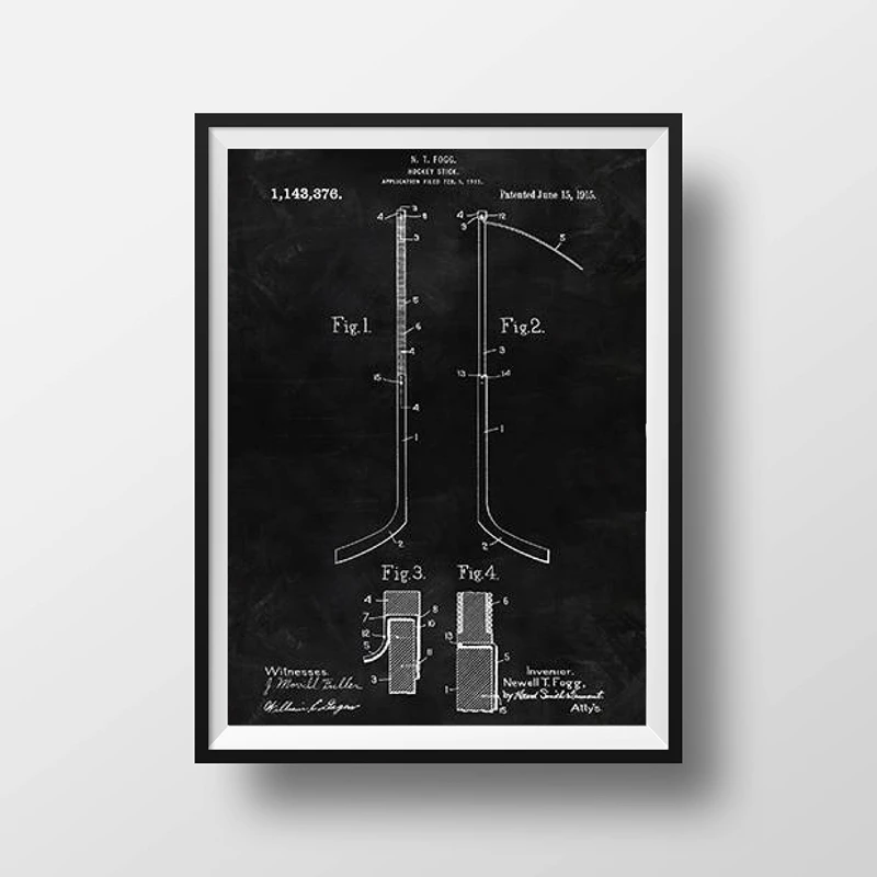 Hockey Patent Blackboard Wall Art Prints