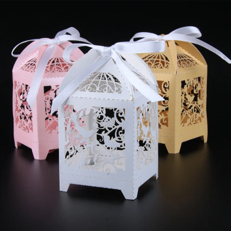 

50pcs Love Birds Laser Cutting Wedding Box Candy Box Wedding Favors And Gifts Party Supplies Wedding Decorations