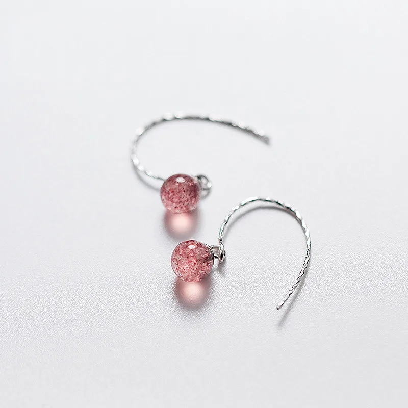 Ruifan милый розовый цвет натуральный клубничный кварт ушной крючок 925 пробы серебряные женские маленькие серьги-гвоздики хорошее ювелирное изделие YEA242 - Цвет камня: Розовый