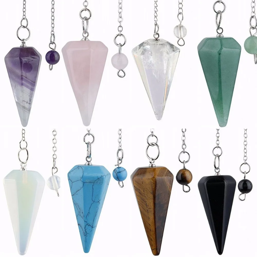 SUNYIK 1Lot (8Pc) Hexagon Point Stone Reiki Healing Dowsing Crystal Pendulum with Chain | Украшения и аксессуары