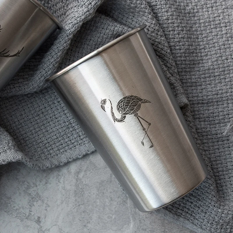 New Stainless Steel Beer Cup Pint Cup Tumbler Metal Tea Coffee Mug Flamingo Zebra Deer Animal Cold Water Beer Mugs (5)