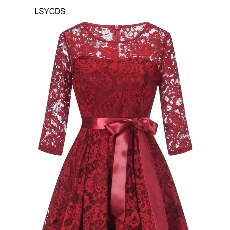 Женское винтажное платье LSYCDS кружевное с рукавом 3/4 и круглым вырезом элегантные