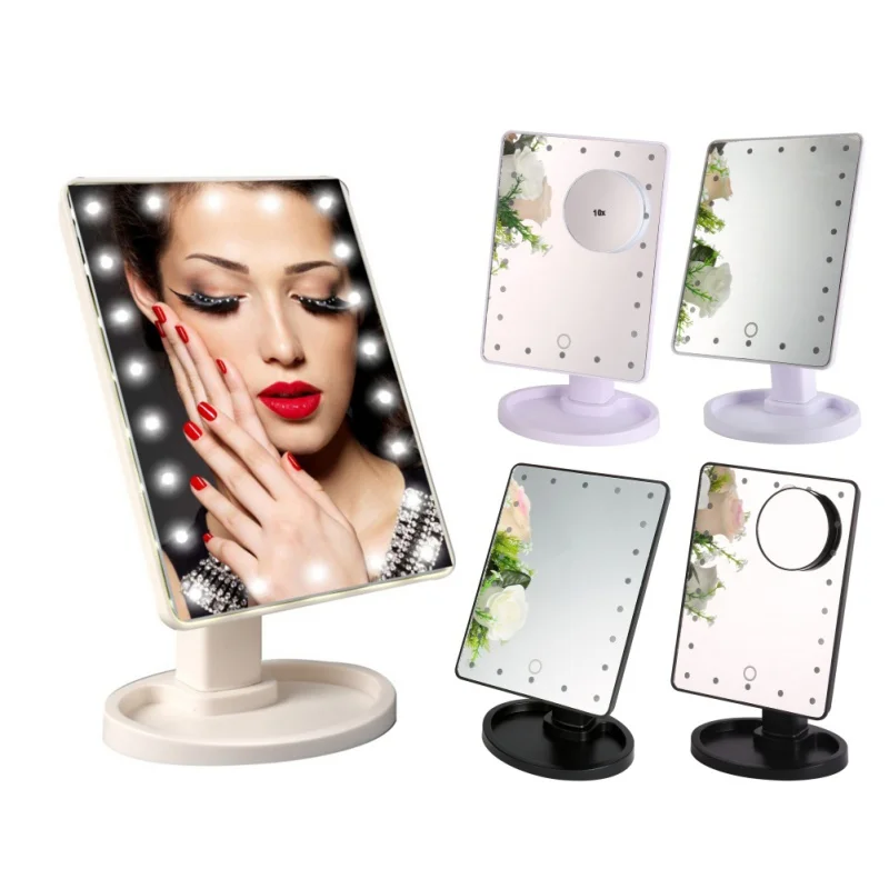 Светодиодный Сенсорный экран зеркало для макияжа профессиональное дамское зеркало с 22 светодиодный свет Красота Регулируемый 360 столешница вращение