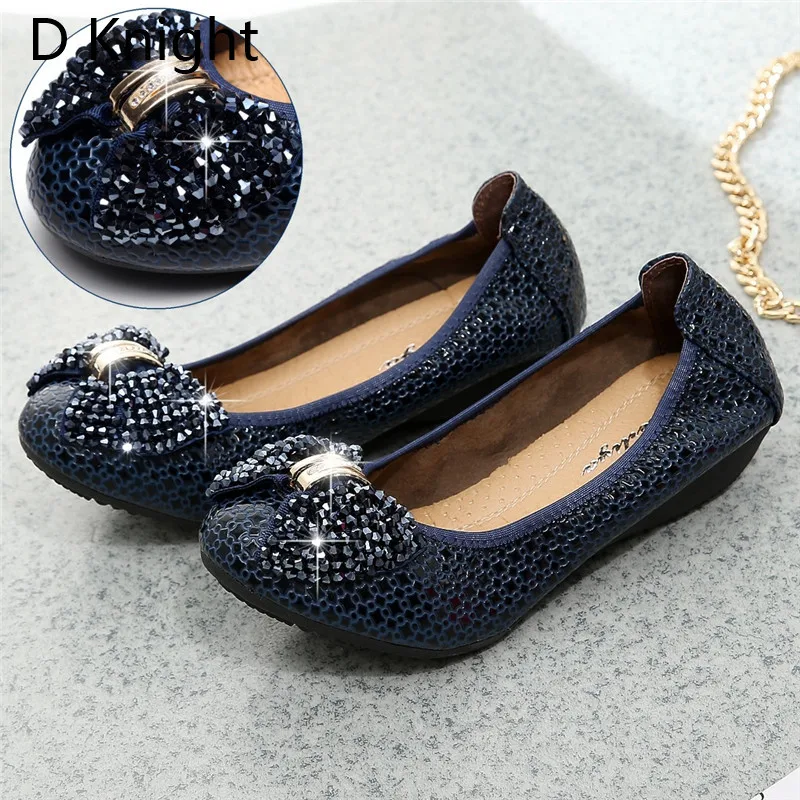 2018 Wedges Women's Shoes Crystal Patent Leather Soft Women Pumps String Beads Bow Slip On Casual Black Blue Shoes Large Size 42 (11)