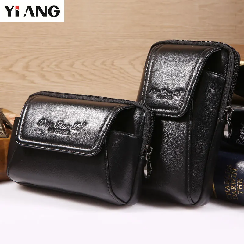YIANG Brand Men's Waist Packs Genuine Leather Soft Small Pocket New Bag Sling Cigarette 4.5~6.0 inch Phone |