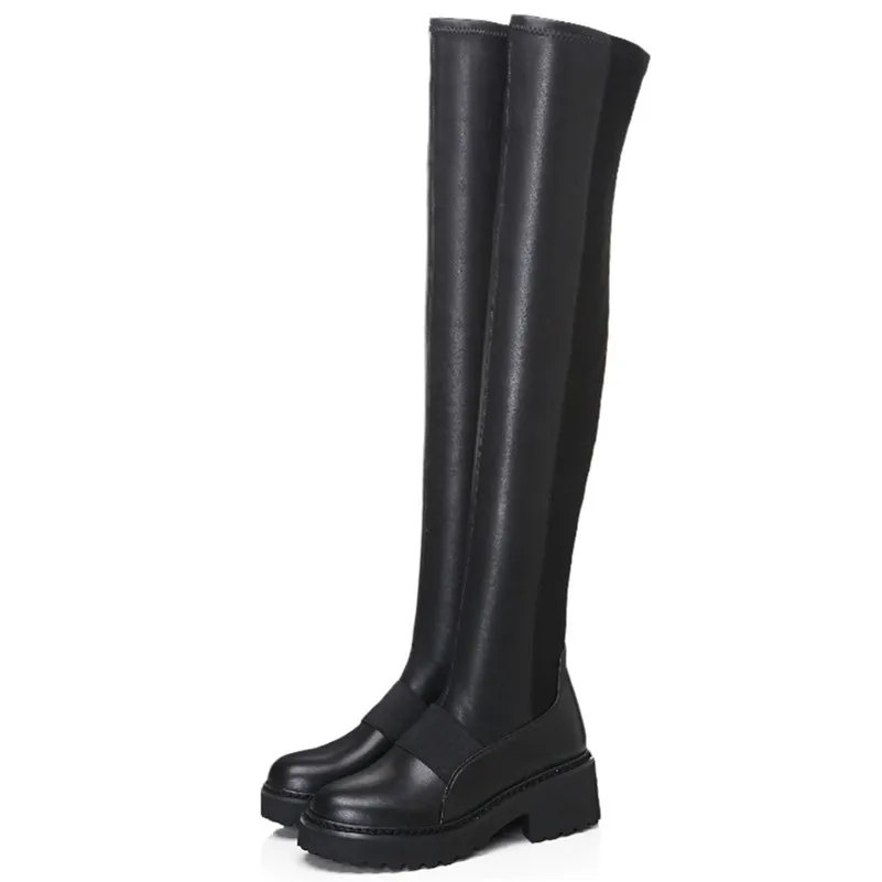 Модный бренд fedonas; черные женские сапоги выше колена; высокие теплые зимние сапоги на высоком каблуке; женские облегающие высокие сапоги для танцев - Цвет: Черный