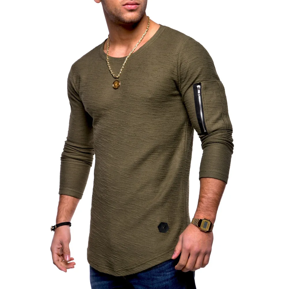 Fashion Men's Slim Fit O Neck Long Sleeve Muscle Tee T shirt Casual ...