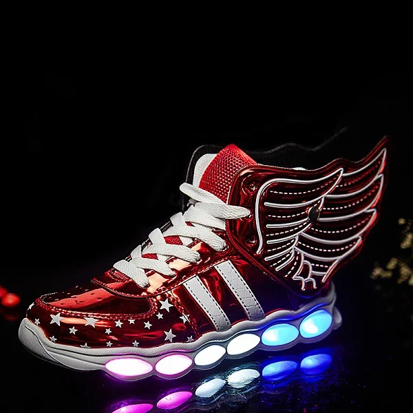 Детская обувь; Светодиодный светильник; светящаяся обувь для мальчиков и девочек; спортивная обувь с зарядкой через usb; повседневная обувь с подсветкой; светящиеся Детские кроссовки с крыльями usb - Цвет: Красный