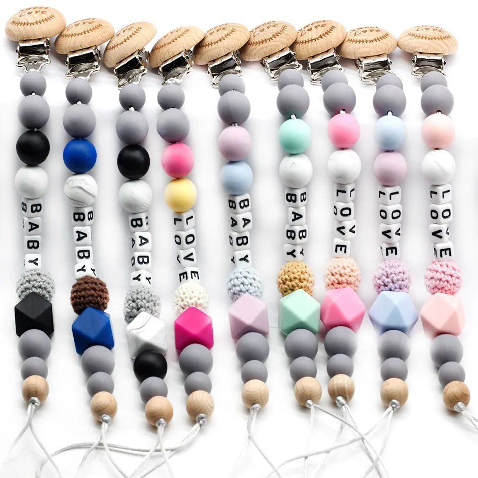 New 9 styles DIY holder personalized name silicone baby pacifier clip pacifier chain teething pacifier chew toy baby dummy clips