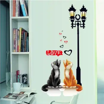 

Love Heart Couple Cats Wall Sticker Street Lamp Stickers Sofa Wall Decoration Wall Vinyl Removable Decal Mural Window Wallpaper