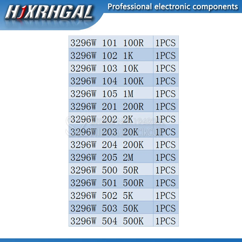 15valuesX1pcs = 15 шт 100ohm-2Mohm 3296 3296 Вт переменные резисторы многооборотный Подстроечный резистор регулируемый прецизионный потенциометр комплект hjxrhgal