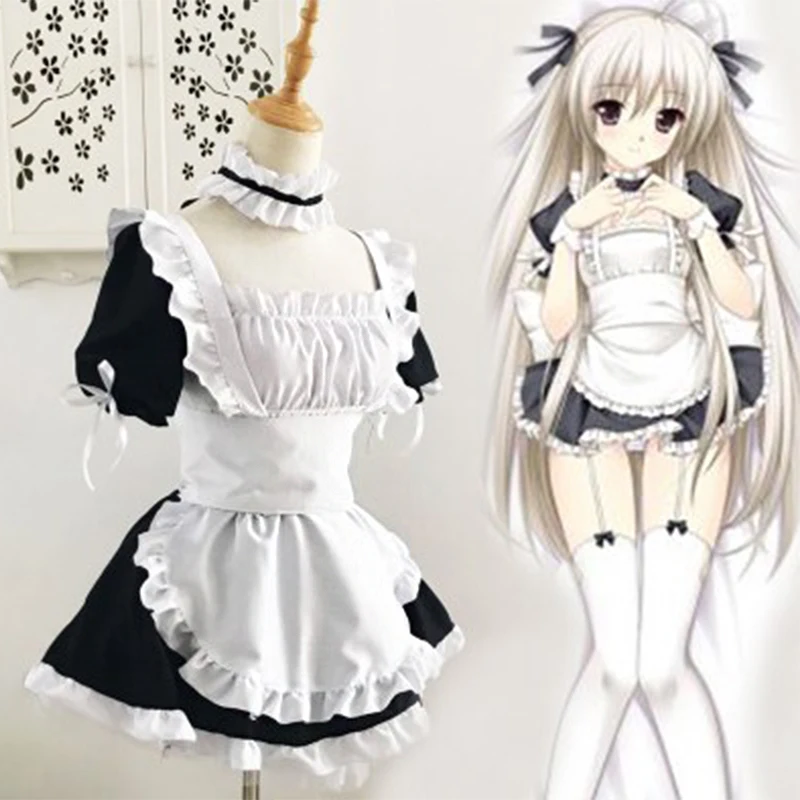 

New Maid Cosplay Costume Women Sexy Halloween Carnival Kasugano Sora Dress Sets White Sling Socks Party Uniforms Wear