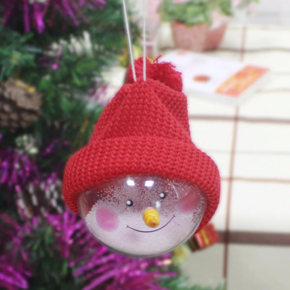 1Pc Transparent Plastic Christmas Snowman Ball Pendants Hanging Ball Baubles Christmas Tree Ornaments Home Decoration 3 Colors - Цвет: Red