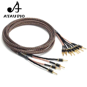 

ATAUDIO Hifi Speaker Cable High Purity OCC Speaker Wire With 2 Banana Plug to 4 Carbon Fiber Banana Jack