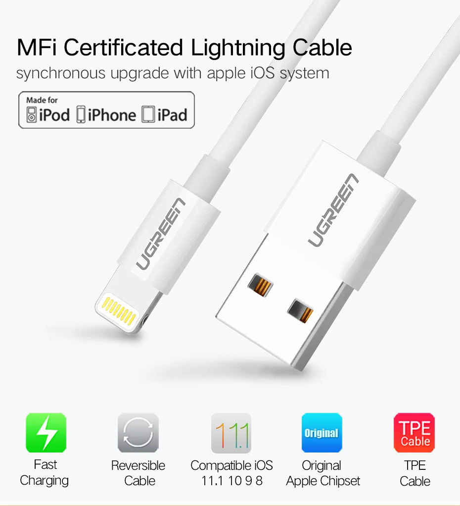 UGREEN USB to Lightning Charging & Sync Cable MFI - Apple