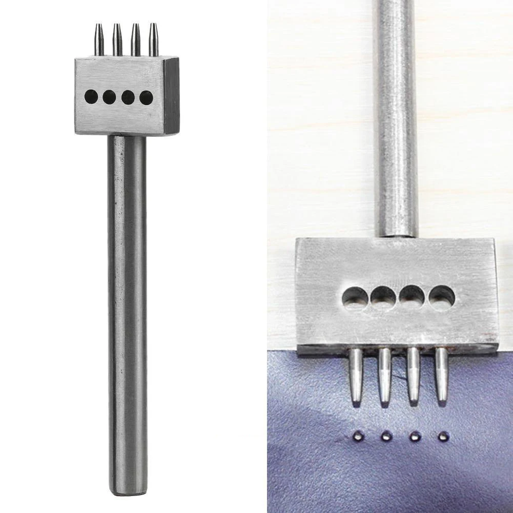 1pc 2/4/6 Prong Leather Hole Punches 1mm Round Row Hole Punch Leather Craft Cutter 4mm Stitched Hole Spacing Hand Tool