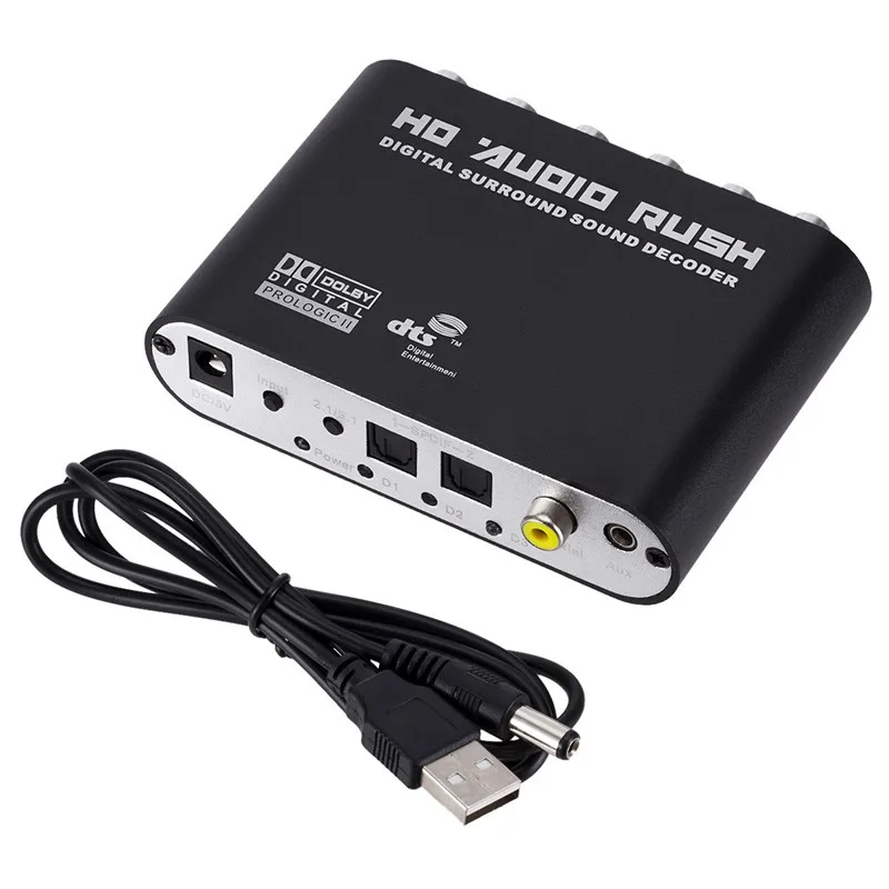 

Optical SPDIF 3.5 AUX Coaxial Digital to Analog 6 RCA HD Audio Rush 5.1 Decoder AC3 DTS Dolby Surround Sound Amplifier Converter