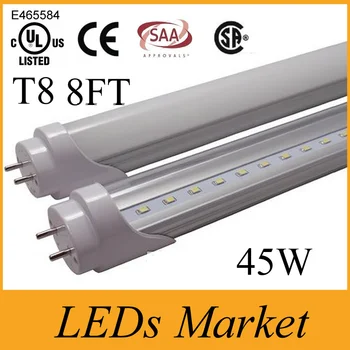 

NEW Integrated 2.4m 8ft 45W Led T8 Tube Lights SMD2835 192 Leds High Bright 4500lm Warm/Cool White Frosted/Transparent Cover UL