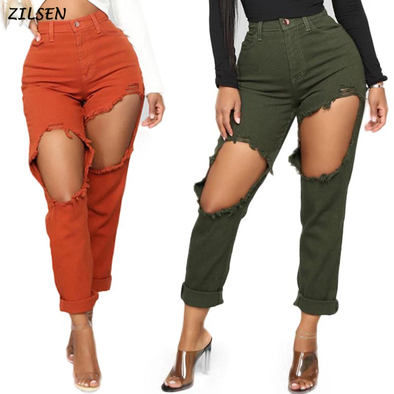 

Sexy Women Destroyed Ripped Denim Jeans Skinny Hole Pants High Waist Stretch Jeans Slim Pencil Trousers 2019 new