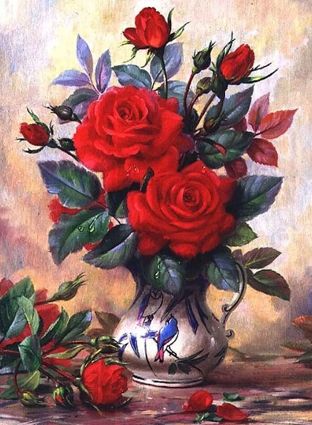 cuadro de punto de cruz bordado lienzo para decoraci/ón del hogar Kit de pintura de diamantes para hacer manualidades con diamantes de imitaci/ón dise/ño de mosaico de rosas rojas