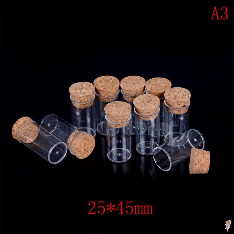 

10pcs 21x45mm Portable Transparent Plastic Perfume Small Mini Empty Bottle with wooden cover