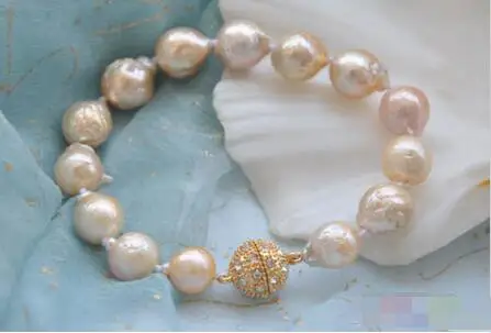 

Hot selling free shipping******** 8" 13mm pink almost round KESHI REBORN PEARL bracelet