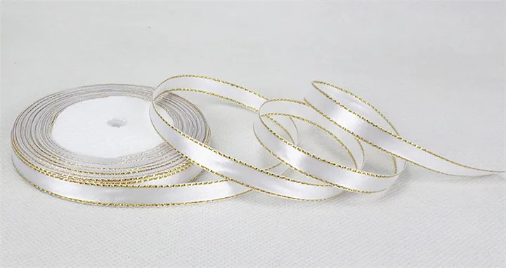 11   10mmx22M Smooth Gold Rimmed Ribbon Wedding Decoration Gift Wrap Clothing Double Satin Ribbon Handmade Diy Party Ribbon