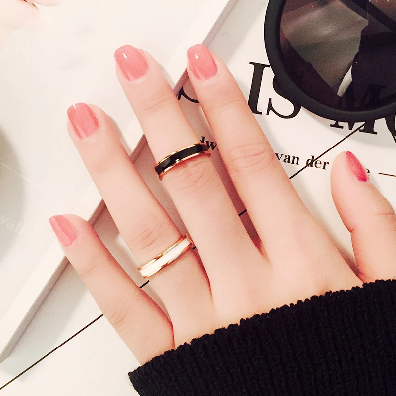 

Oil Paiting Black and White Choice Women Depth 4mm Finger Rings for Women Titanium Steel Rose Gold Color Fashion Cheap Rings