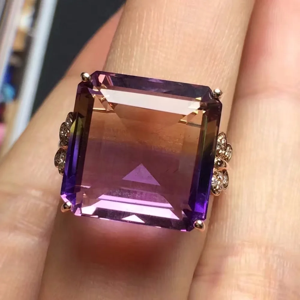 Fine Jewelry Real 18K Rose Gold Au750 Rectangle 100 Natural Ametrine
