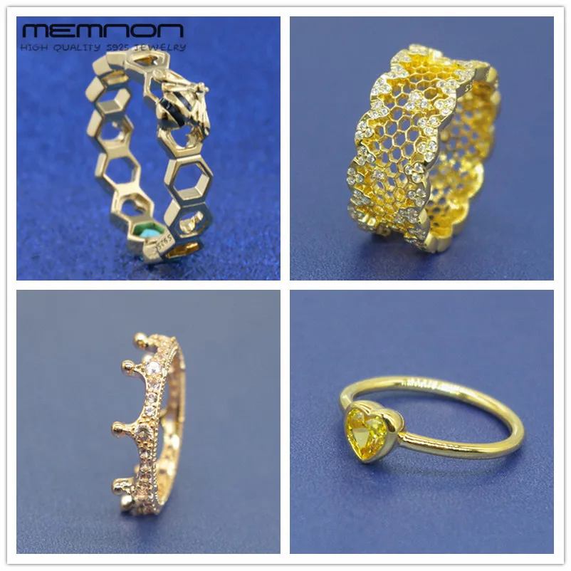 Memnon shine style Radiant Heart Limited Edition Honeybee Honeycomb Lace Rings for women 925 sterling silver jewelry ring RIP157 memnon