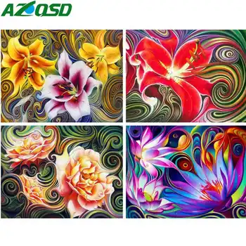 

AZQSD Full Square Diamond Painting Abstract Flowers Picture Of Rhinestones Handmade Diamond Mosaic Cross Stitch Home Decor Gift