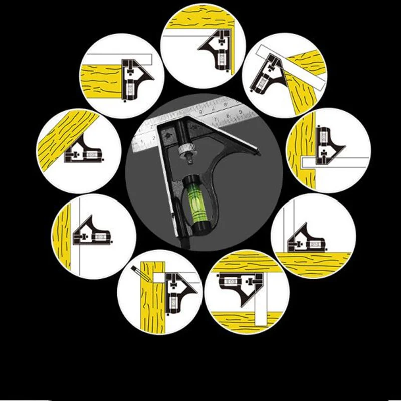 Профессиональный 300 мм(1") Комбинированная квадратная угловая линейка, регулируемый стальной транспортир, прямоугольная линейка, измерительные инструменты