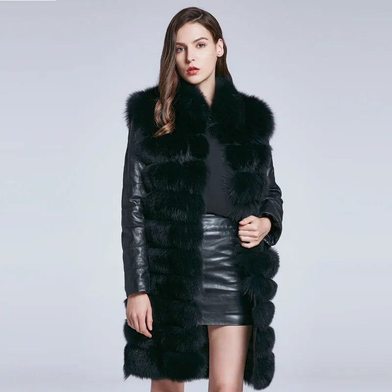 

JKP 2018 New Real Fox Fur Coat With Removable Sleeves with Removable bottom 90 CM Long Fox Fur Coat Women Detachable HYR-90C