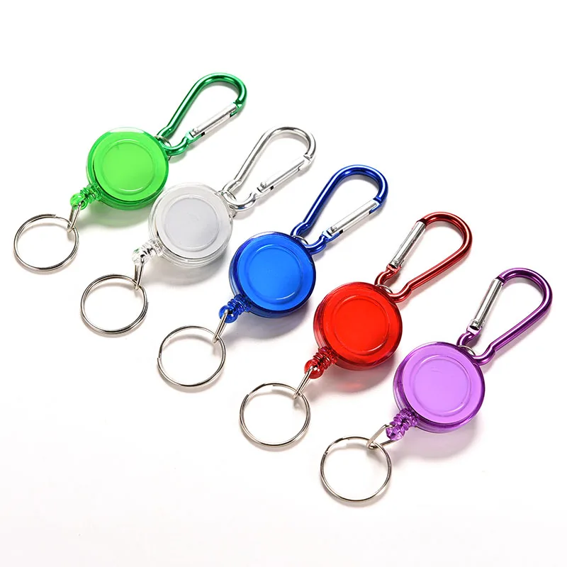 

New Colourful Strap Carabiner Clip Card label Keyring Retractable Metal Card Badge Holder Ring Belt Clip Pull Camping Key Chain