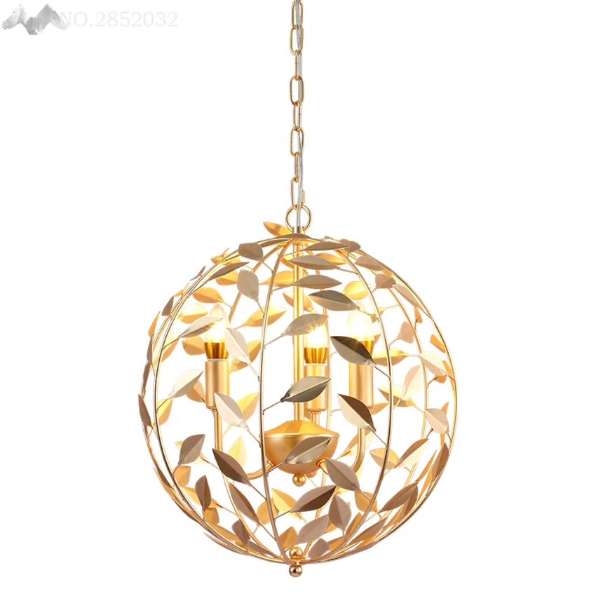 

Nordic post modern gold globe pendant lamp iron leaves pendant light for living room restaurant kitchen home lighting fixtures