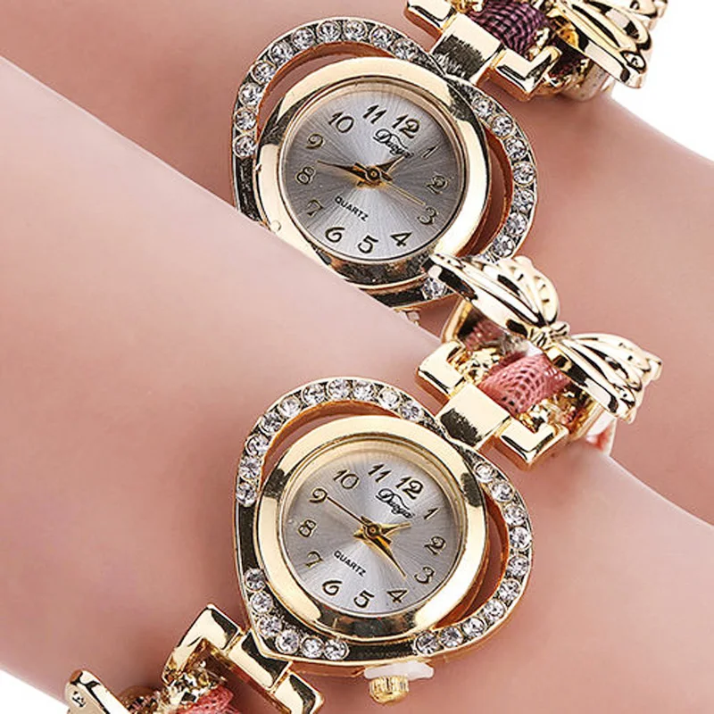 Summer Style Gold Watch Luxury Brand Crystal Heart Watch Women Butterfly Braided Rope Wristwatch Ladies Bracelet Watch Clock