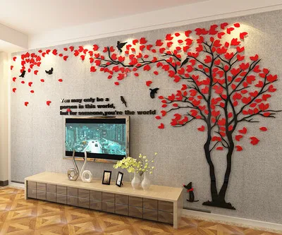 1 шт. креативная текстура 3D акриловое дерево ТВ установка Наклейка на стену гостиная деревья для стен наклейки тепло домашний декор наклейка на стену - Цвет: Left Black red
