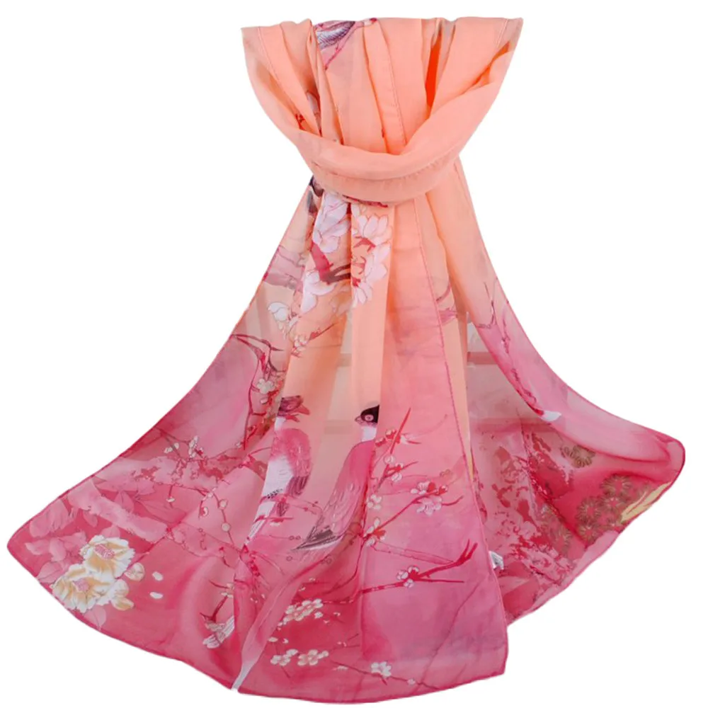 Женские шарфы длинный мягкий шарф ретро шифоновые шали с рисунком женский летний легкий шарф Saida De Praia@ py - Color: Pink