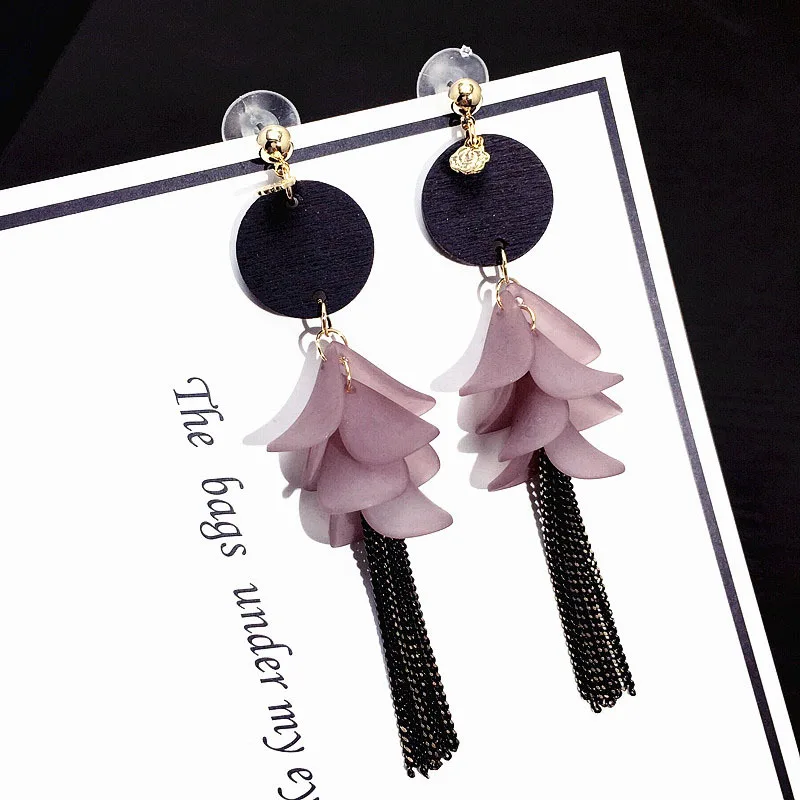 New Woman Drop Earrings Pink Petal Long Tassel Dangle Earring Fashion Accessories Jewelry