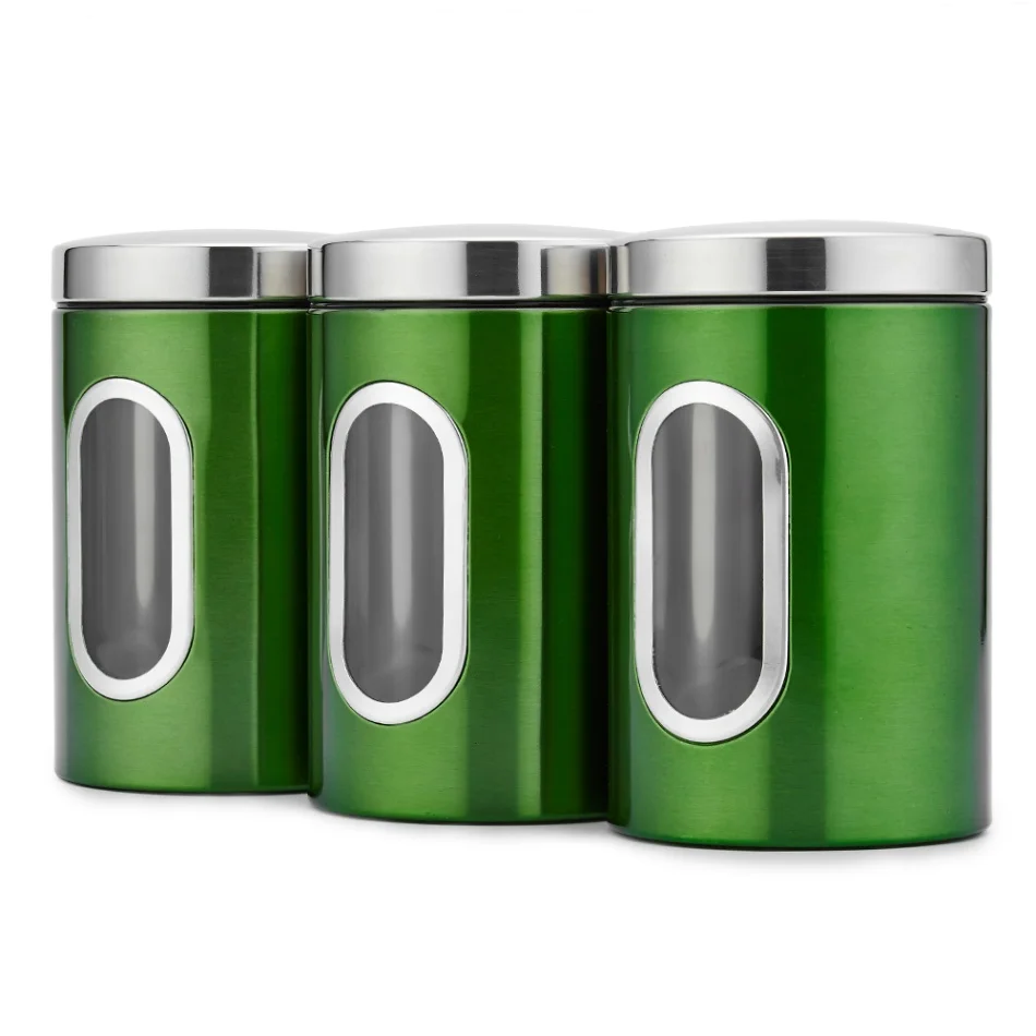 3 шт. Чайный бак из нержавеющей стали для хранения кофе, сахара, Баночки, горшки, кухонный пищевой контейнер для зерен, орехов, банок, бутылок - Цвет: Зеленый
