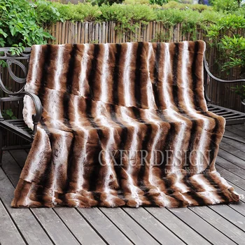 

CX-D-58 Custom Made Fluffy Rabbit Fur Blanket Natural Colour Real Rex Rabbit Fur Throw Area Rug