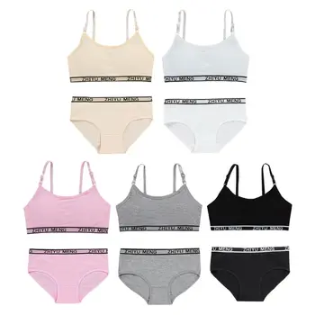 

2019 Teenagers Girls Lingerie Cotton Underwear Sets Kids Young Girls Training Bras Puberty Students Bra Vest Brassiere Panties