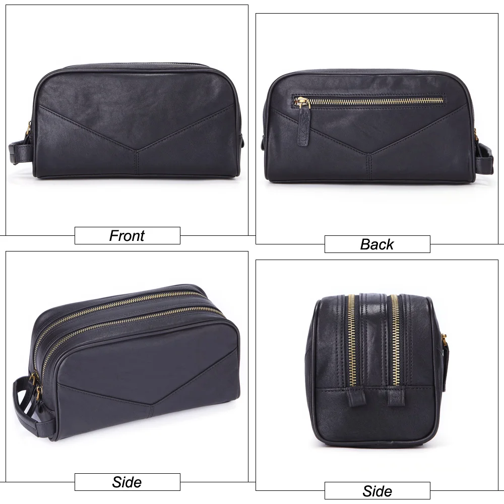 MISFITS men cosmetic bag genuine leather fashion makeup bag travel toiletry case hand-held make up wash bags for male organizer