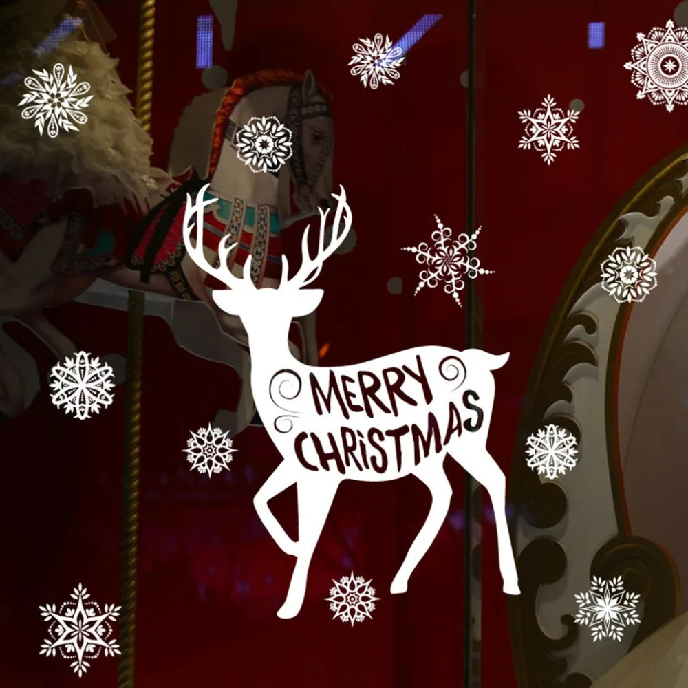 

Christmas Snowflake Elk Pattern Display Window Sticker Removable PVC Living Room Bedroom Decoration Wall Glass Decal Sticker Hot