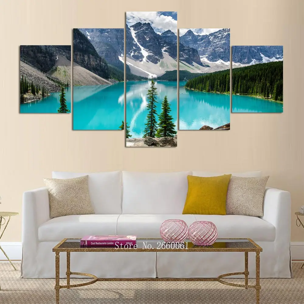 

New 5 Piece Canvas Art HD Beautiful Moraine Lake Scenery painting HD CANVAS Painting Decoration For Home Wall Art Print B447