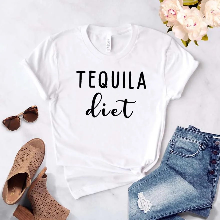 Tequila диета Женская футболка смешные изделия из хлопка футболка для Леди Девушка Топ Футболка хипстер Прямая поставка NA-247