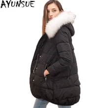 Женский пуховик Длинные зимние парки натуральный мех енота воротник с капюшоном женское теплое пальто высокого качества Abrigo Mujer ST167
