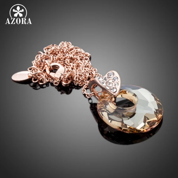 AZORA Rose Gold Color Gold Round Stellux Austrian Crystal Jewelry Pendant Necklace TN0101