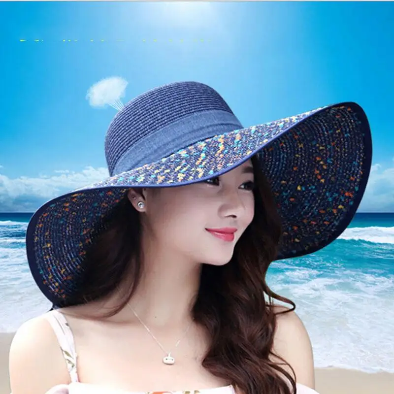 LADUNDI летние женские пляжные шляпы, складные шифоновые гибкие шляпы от солнца, повседневные дамские шляпы с бантом - Цвет: 01